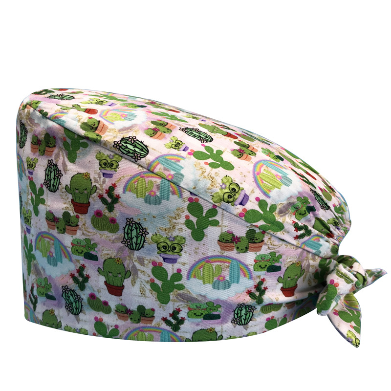 Sombrero de flores de algodón con estampado de dibujos animados, toalla absorbente para el sudor, sombrero de estudio médico, sombrero de enfermera UCI, envío directo de AliExpress