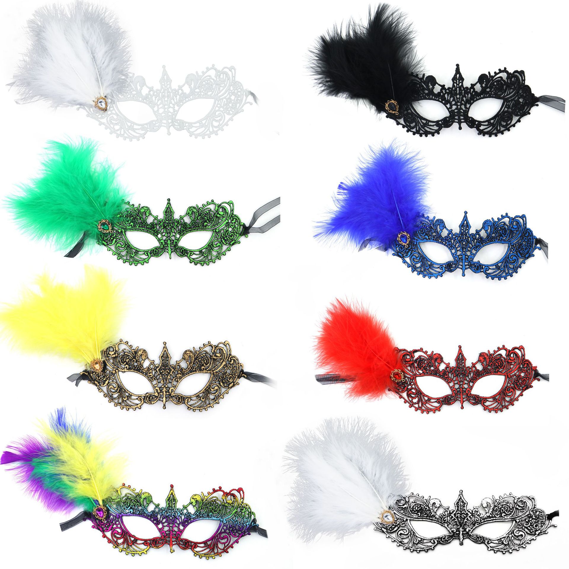 Carnaval máscara de encaje Halloween baile universitario máscara de encaje lateral plumas sexy misterios props de fiesta