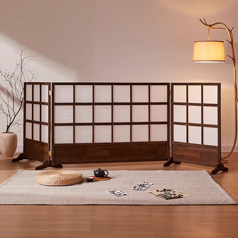 New Chinese-Style Screen Retro Partition for Living Room, Solid Wood Foldable Simple Guesthouse Bedroom Divider with Thick Frame Folding Screen