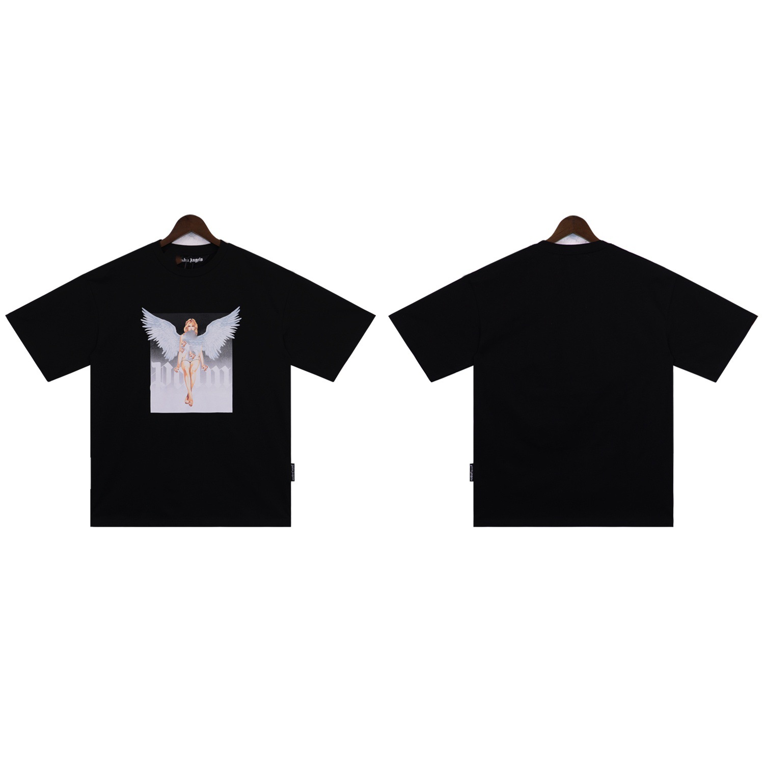 Versión correcta PA Palm Angels Camiseta suelta de punto de manga corta con estampado de letras de moda de belleza de calle alta transfronteriza con cuello redondo