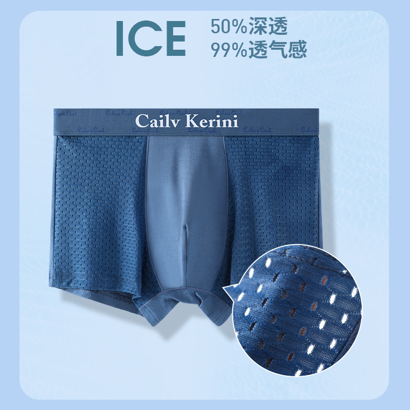 2025 New Ice Silk Mesh Breathable Men's Underwear Boxer Briefs Thin Seamless Antibacterial Dropshipping Охck