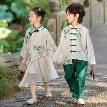 中国风古风国学时尚洋气唐装春季新品墨竹男女款新国风潮童表演服