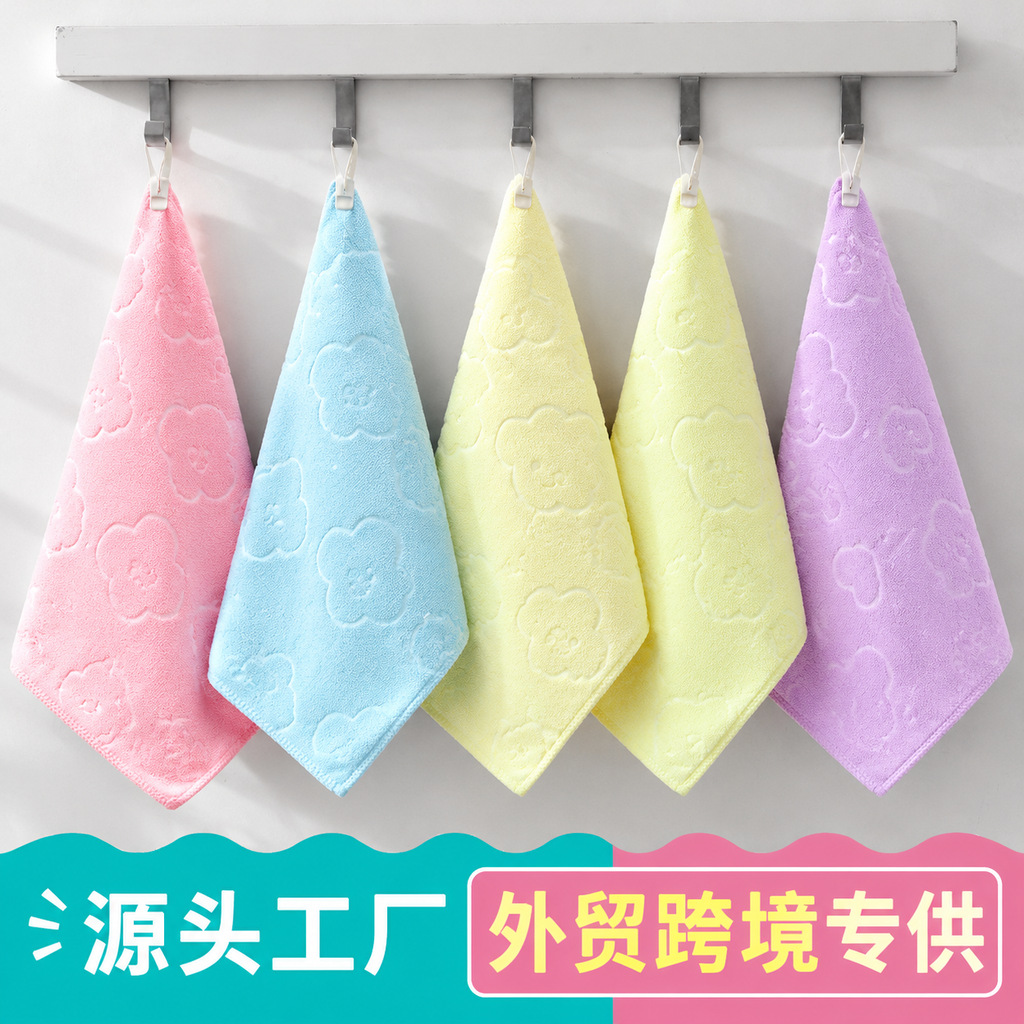 Manufacturer wholesale microfiber embossed 25*25 small square towels, absorbent, soft, thickened gift towels, can add logo