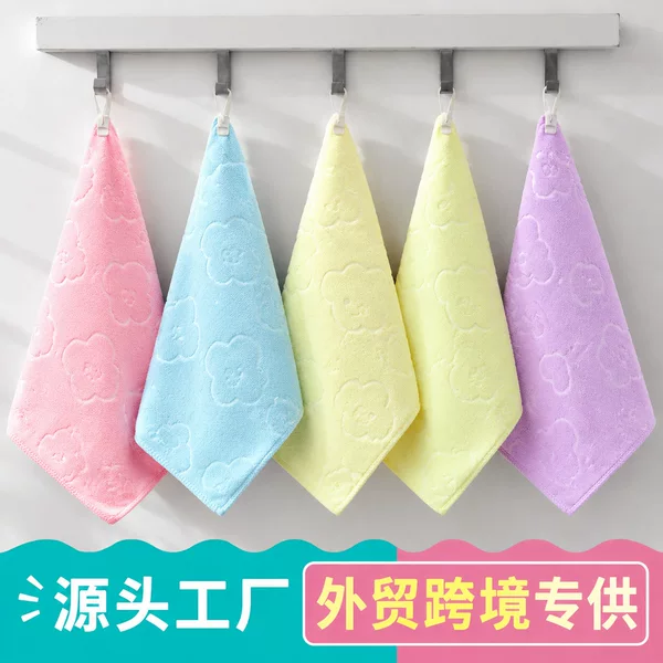 Manufacturer wholesale microfiber embossed 25*25 small square towels, absorbent, soft, thickened gift towels, can add logo