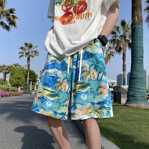 Hawaiian beach pants, men's fashion brand summer thin floral shorts, water-friendly quick-drying swimming trunks, loose casual pants