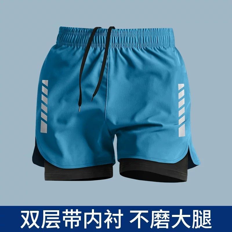 Men's running shorts, double-layer quick-dry lining, summer ice silk, specialized for marathon training, 2-in-1 fitness
