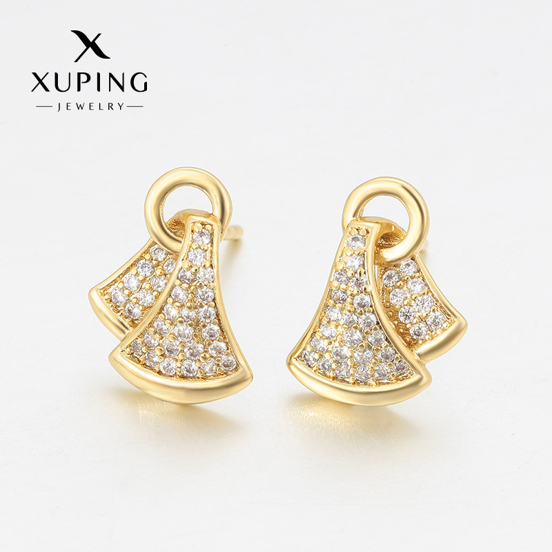 Xuping nicho de moda diseño geométrico pernos de aleación de cobre chapado 14k personalidad fría ventilador auriculares al por mayor