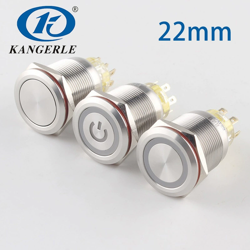 22MM самовосстановление кольцо с лампой 5 ног позолоченный переключатель огнестойкий водонепроницаемый пыленепроницаемый металлический кнопочный переключатель