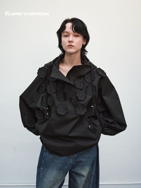 十三行R13设计款花花套头连帽抽绳冲锋衣外套25AW|undefined