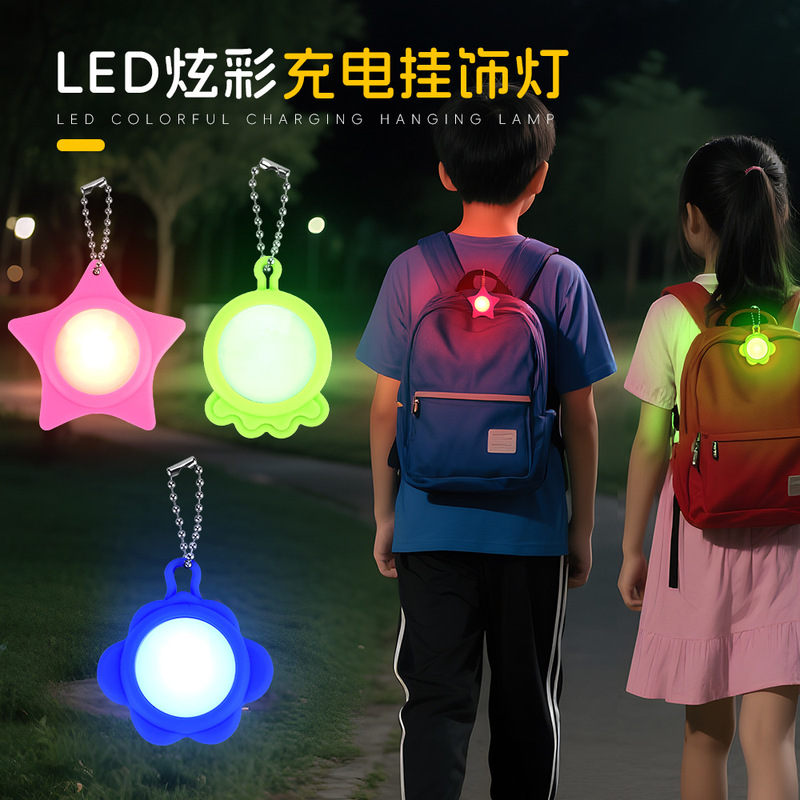 Led Colorful Type-C Charging Pendant Light, Backpack Pendant, Night Cycling Light, Christmas Hanging Light