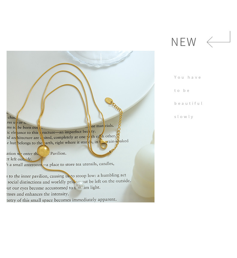 Simple Style Solid Color Titanium Steel Pendant Necklace Pearl Stainless Steel Necklaces_colorza_4