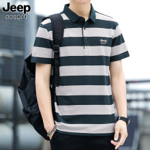 青年新款男士条纹短袖Polo衫翻领宽松夏季大码短袖T恤衫6829