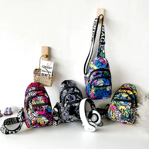 Korean Fashion 2026 New Style Children's Chest Bag Street Casual Versatile Trendy Printed Shoulder Bag Crossbody