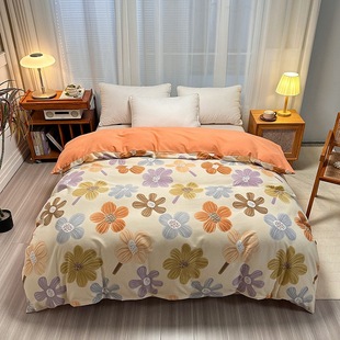 Autumn and Winter Thickened Polyester-Cotton Brushed Single Duvet Cover, Simple Printed Single/Double Bedding, Single Duvet Cover, Nantong Home Textiles