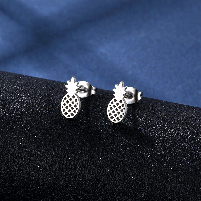 fashion simple hollow pineapple stainless steel necklace earrings