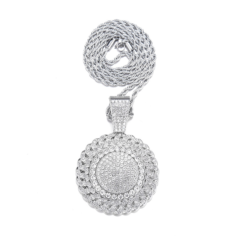 Hiphop Full Diamond Round Pendant Necklace For Men And Women_voghion.com