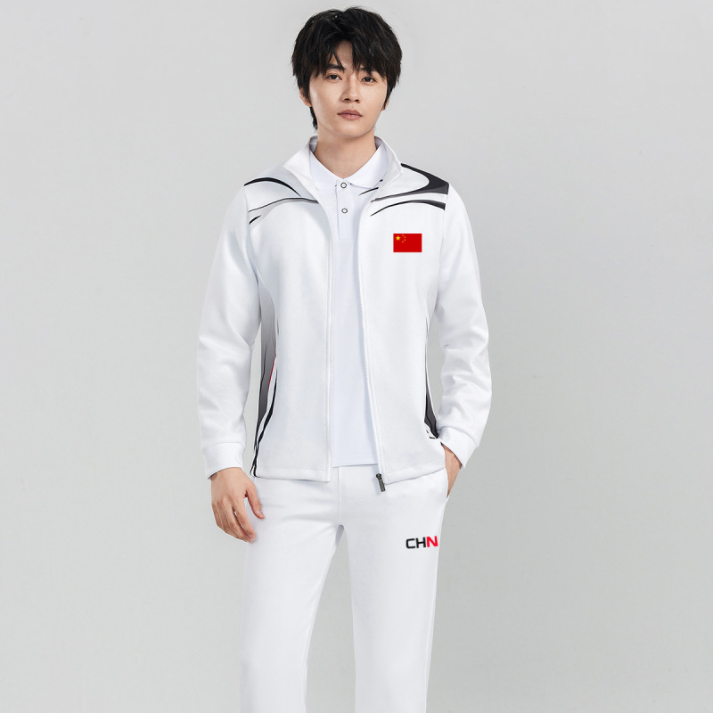 中国チームの男性と女性の同じスタイルのスポーツとレジャースーツランニングフィットネススポーツウェア春と秋のジャケットグループスーツプリント|undefined