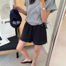 老钱风亚麻凉感韩系简约纯色百搭阔腿显瘦休闲直筒短裤女夏季新款