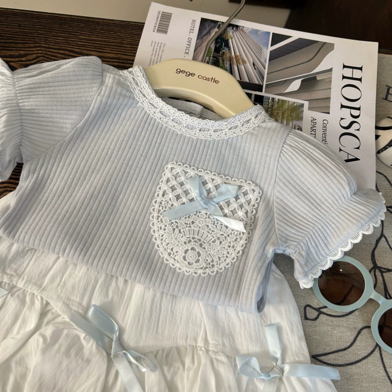 Летняя футболка с короткими рукавами, бантом, рукава-буфы