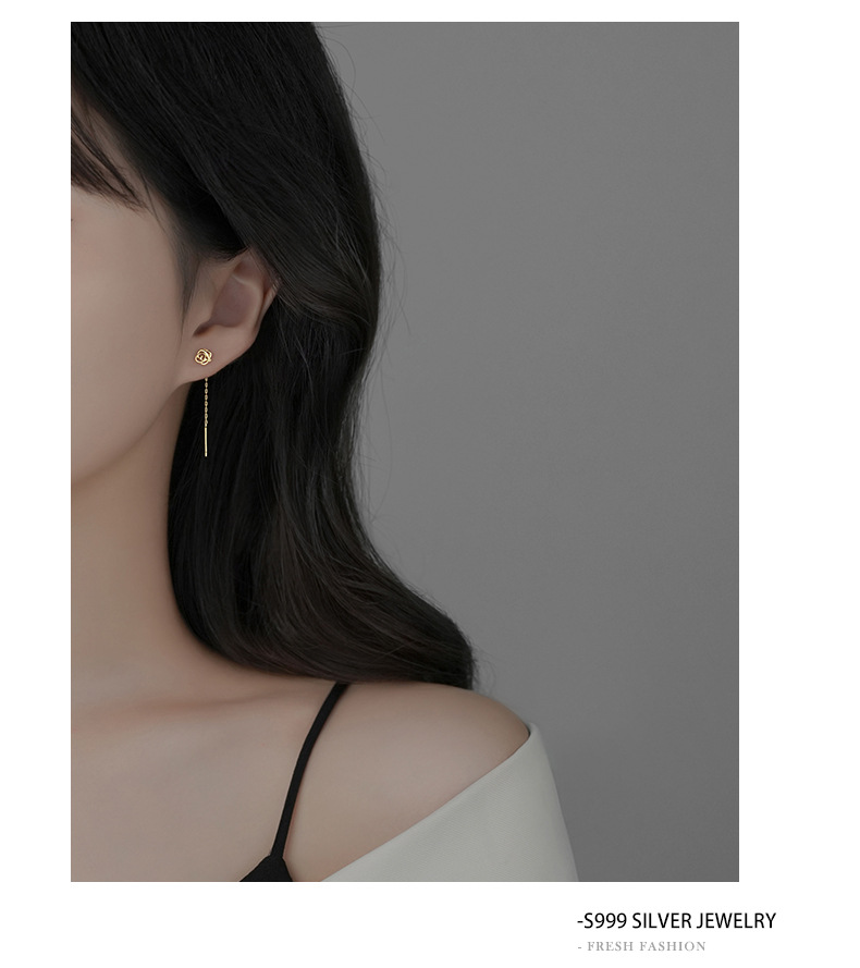 Casual, Daily, Date Occasion S999 Silver Material 1 Pair S999 Silver 925 Sterling Silver Earrings Rose Ear Line