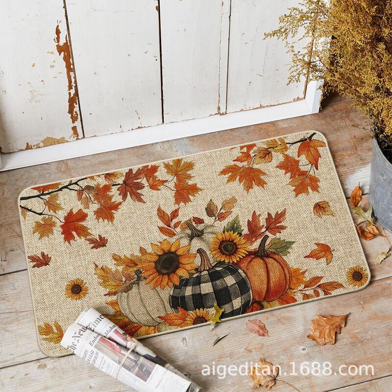Autumn Harvest Pumpkin Festival Floor Mat Thanksgiving Harvest Carpet Cross-Border Halloween Plant Leaves Foot Mat Autumn Harvest Pumpkin Festival Floor Mat Thanksgiving Harvest Carpet Cross-Border Halloween Plant Leaves Foot Mat