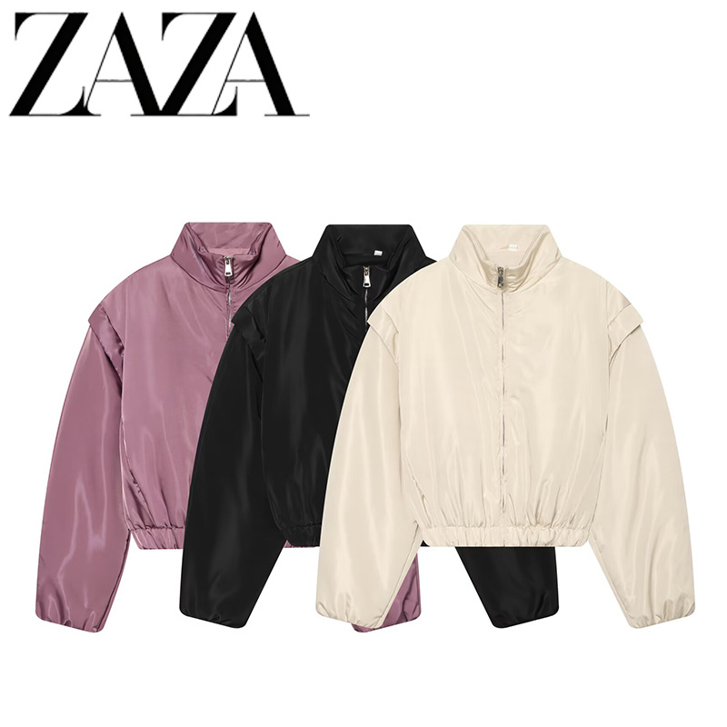 ZAZA self-designed European and American style wholesale women's clothing, fashionable and versatile, casual and elegant, oversized shoulder cotton jacket