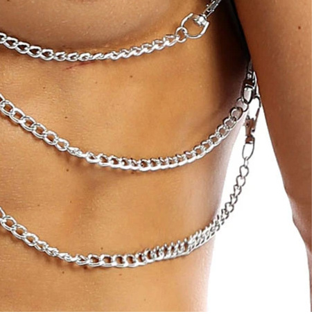 Sexy cadena de metal traje sexy cuerpo cadena pecho pu cuero vinculante corsé vinculante cinturón ropa