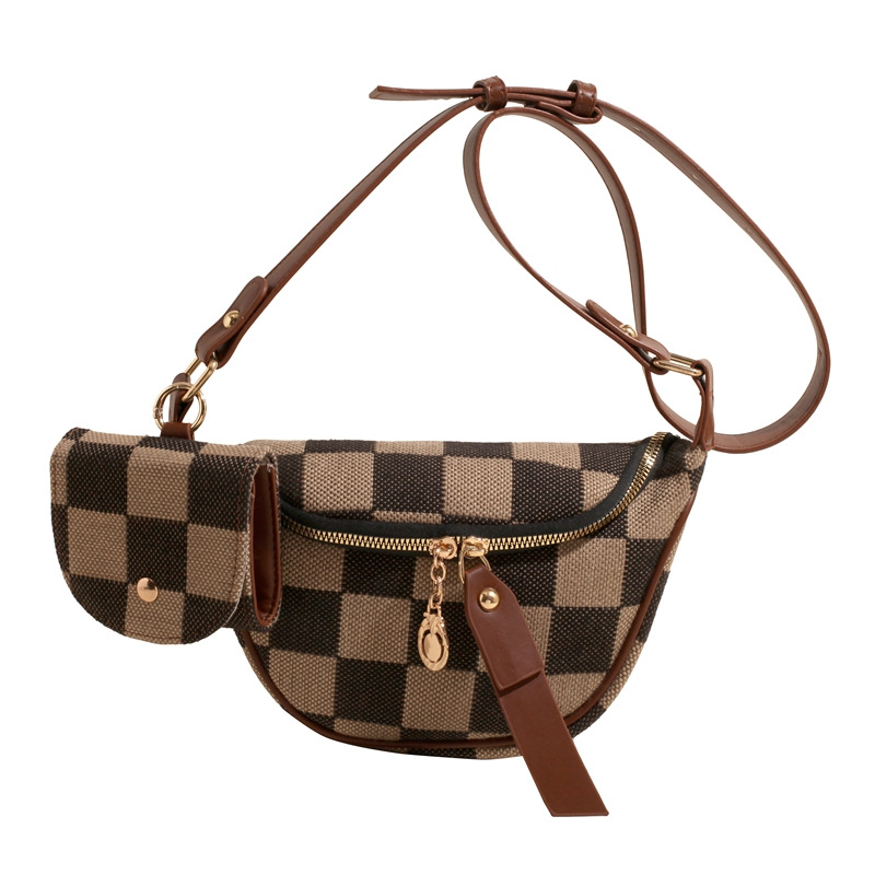 Ventas transfronterizas en caliente de moda versátil para viajar con tablero de ajedrez tela pequeña bolsa de auriculares bolso de pecho bolso de cintura 2 en 1