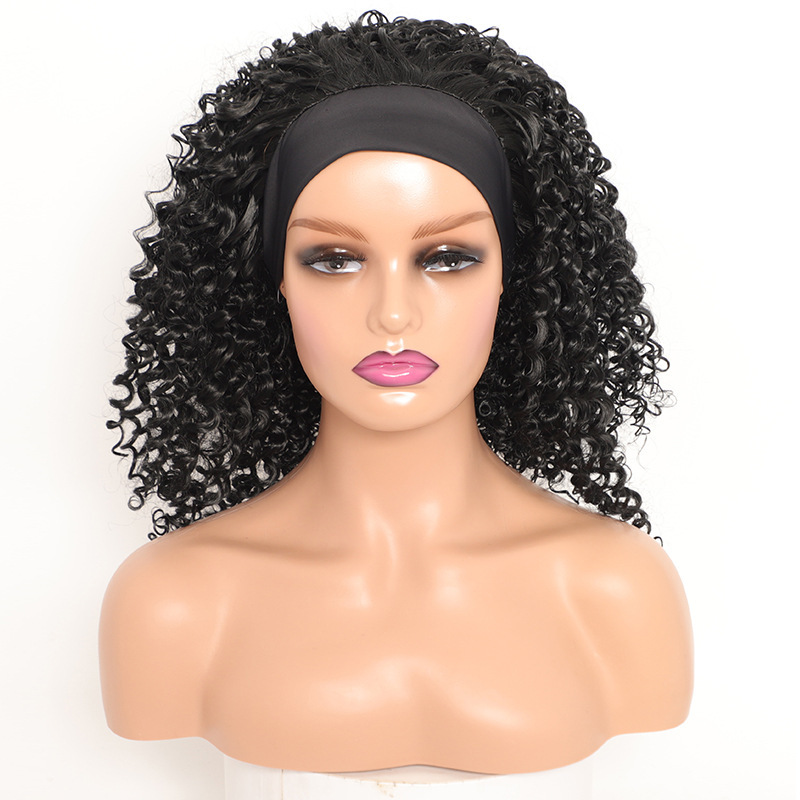 2020 new deepwavy women cross-border hair band wig small roll fluffy explosive wig hair band half hat wig