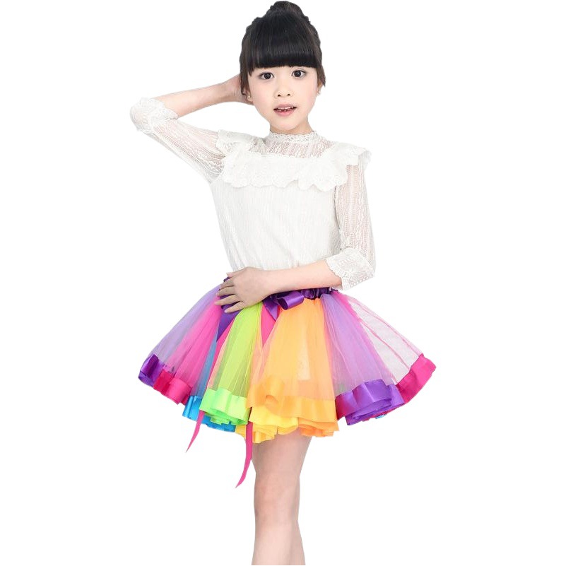Amazon transfronterizo caliente-Venta de malla para niños falda de tutú niños grandes niñas falda de arco iris Falda de baile rendimiento de baile