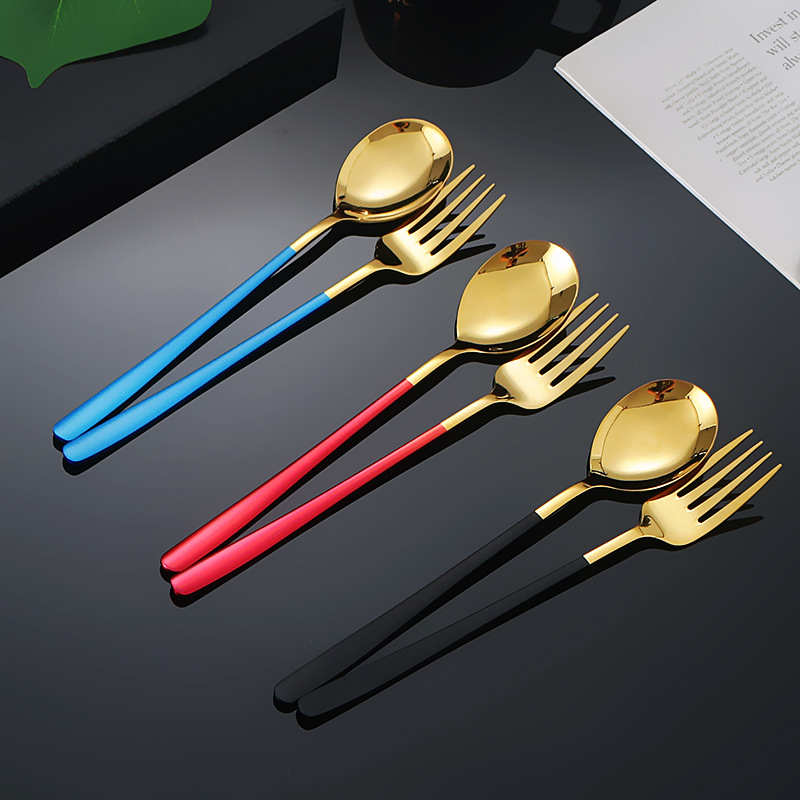 304 cuchara de acero inoxidable tenedor creativo coreano postre cuchara tenedor mango largo mezcla cuchara sopa cuchara filete tenedor imprimible logo