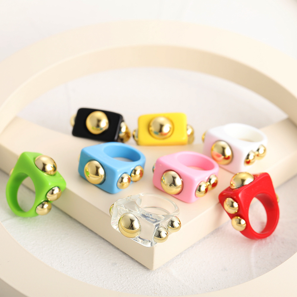 Wholesale Jewelry Fashion Candy Color Metal Acrylic Ring Nihaojewelry display picture 4