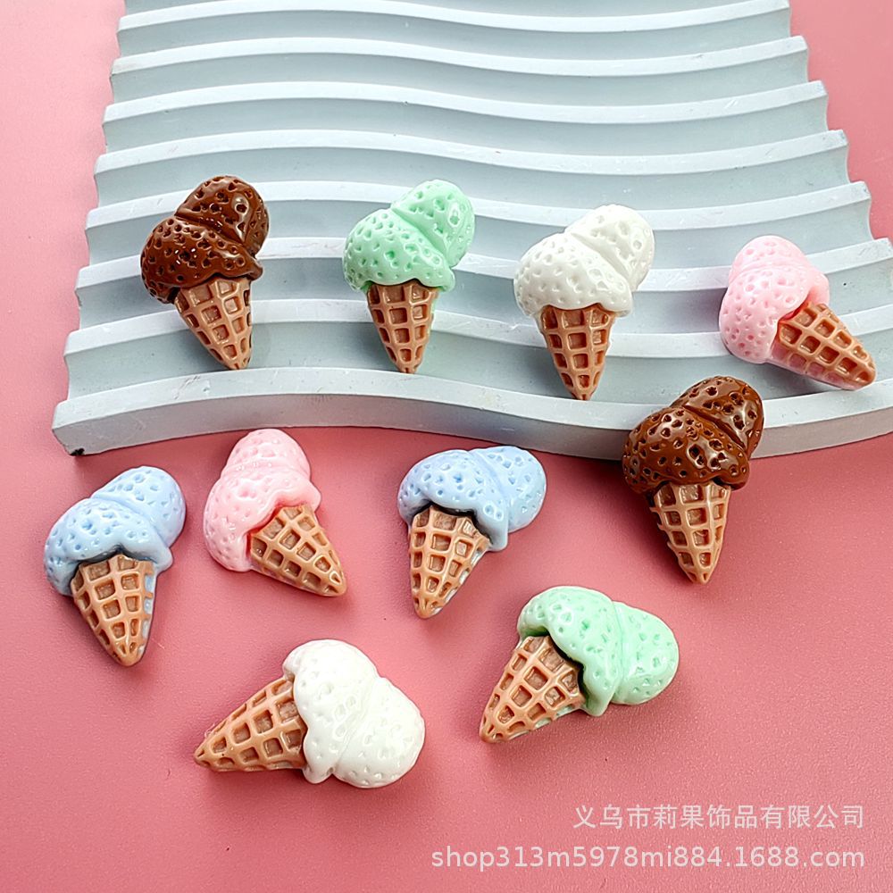 仿真食玩亮面冰激凌甜筒diy儿童发饰手机壳发夹奶油胶饰品挂件
