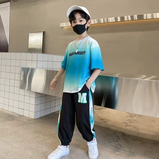男童夏季套装2026新款中大儿童薄款运动休闲渐变色短袖两件套批发