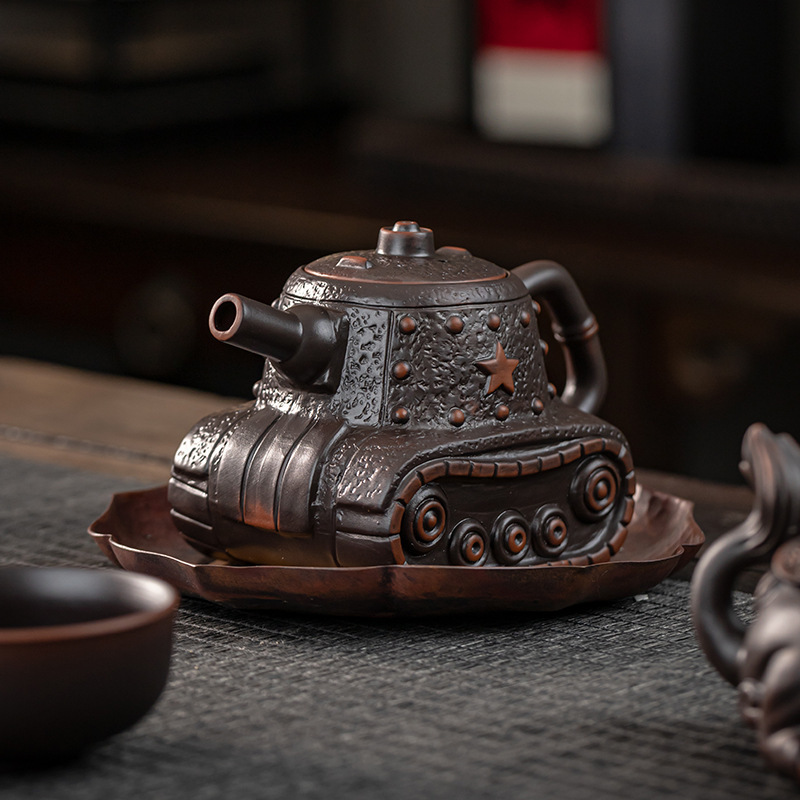 Original Mineral Purple Pottery Tank Pufferfish Purple Pottery Teapot Retro Tea Brewing Teapot Single Pot Handmade Kung Fu Tea Set Creative
