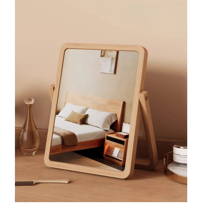 Espejo de maquillaje de madera sólida Espejo plegable de escritorio Espejo de vestir simple dormitorio Espejo portátil grande