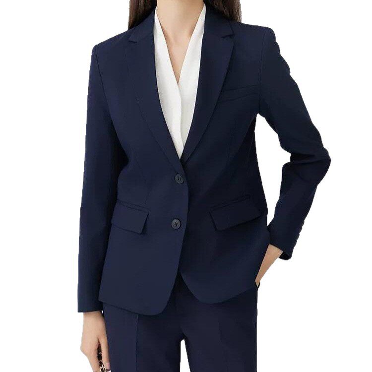 Bộ vest nữ cao cấp hai cúc ôm dáng không cần là, áo vest công sở sang trọng — áo khoác đơn màu đen, Áo khoác đơn màu xanh hải quân, Áo khoác xanh navy + quần thẳng, Áo khoác xanh navy + váy hông