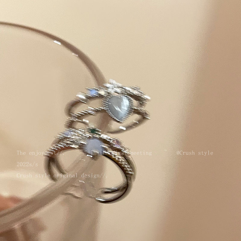 Ocean Blue Heart Ring Adjustable Zircon Ring For Women Luxury_voghion.com