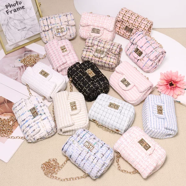 Wholesale children's bag children's bag girls' mini Chanel style cotton and linen fashion messenger bag infant shoulder coin purse