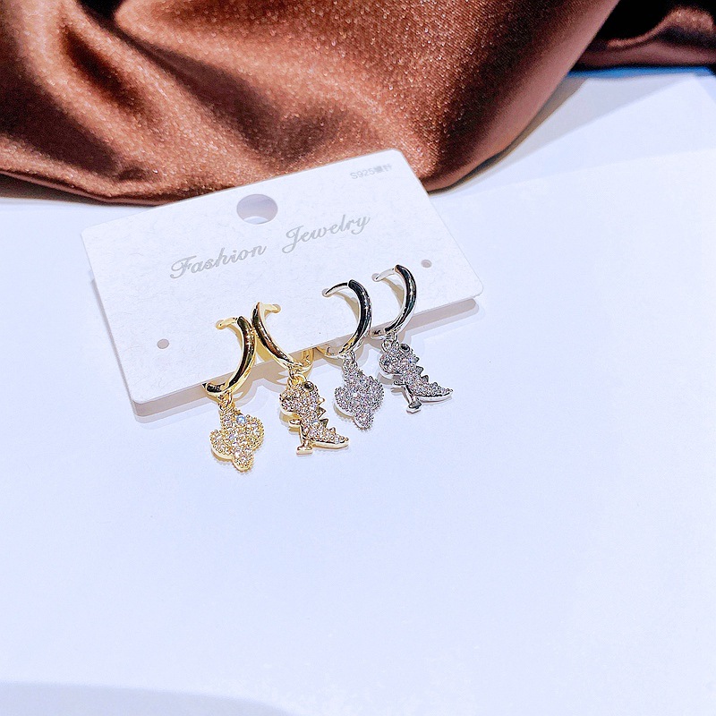 Creative Cute Asymmetric Cactus Dinosaur Zircon Inlaid Ear Clip Jewelry Wholesale