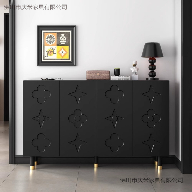Black Shoe Cabinet Retro Style Home Entrance Ultra-Thin Shoe Cabinet Entrance Cabinet High-End Modern High-End Storage Cabinet