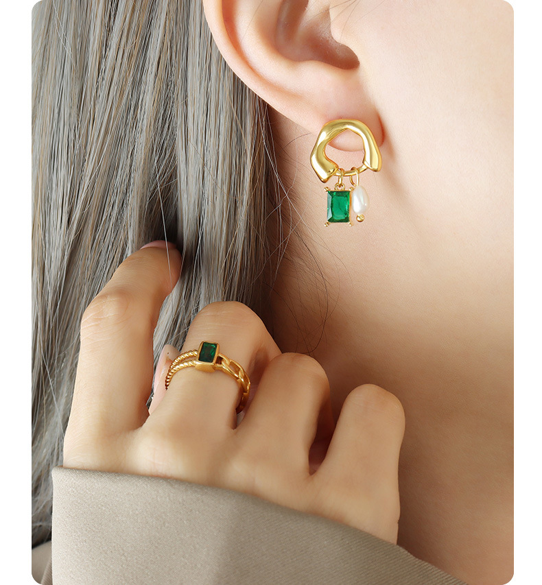 Ethnic Style Square Titanium Steel Inlay Glass Stone Drop Earrings 1 Pair