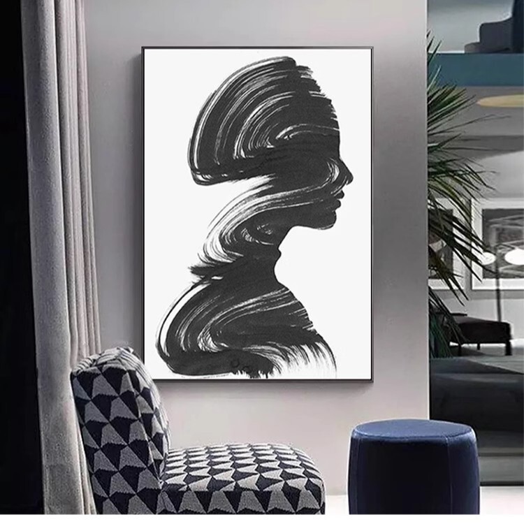 Creative Art Hair Salon Hanging Painting Black and White Gray Industrial Style Corridor Aisle Abstract Character Mural Hair Salon Decorative Painting Creative Art Hair Salon Hanging Painting Black and White Gray Industrial Style Corridor Aisle Abstract Character Mural Hair Salon Decorative Painting