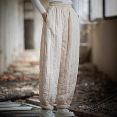 冬款新款裤子复古条纹显瘦百搭夹棉休闲裤棉麻加厚保暖棉裤女外穿