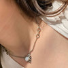 White necklace, chain for key bag  heart shaped, silver 925 sample, cat's eye, wholesale