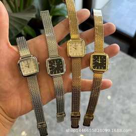 批发新款麦穗带高级感简约小方盘复古ins中古风女款腕表跨境货源