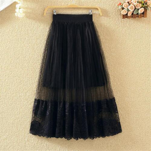 Spring and Summer New Lace Net Half-Skirt for Women, Medium-Length High-Waist Slimming Sheer Dress, A-Word Long Dress, Puffy, Wholesale 100 Pieces