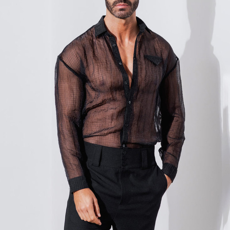 European and American Cross-Border Amazon 2026 Early Autumn New Men's Sexy Slightly See-Through Lapel Shirt Tops Men's Clothing Wholesale European and American Cross-Border Amazon 2026 Early Autumn New Men's Sexy Slightly See-Through Lapel Shirt Tops Men's Clothing Wholesale