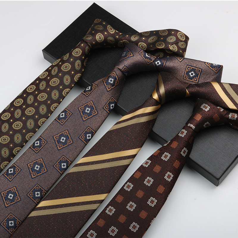Men's Tie Retro Coffee Business Jacquard Silk Pattern For Suit_voghion.com