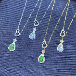 Factory fat east small sweet potato with natural jadeite dangerous material S925 sterling silver inlaid Fulu gourd national tide necklace
